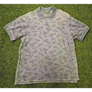 Vtg Eddie Bauer Print Polo Shirt Sz XL Floral Hawaiian Blue All Over Print